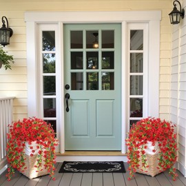 2Pcs Artificial Daisy Plants for Outdoor Decoration UV Resistant Spring and Summer Porch Flower Pot Hanging Plants Indoor Outdoor Home Garden Decorations (Red 2pcs)