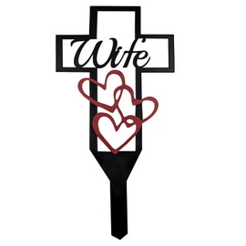 Oooct Cemetery Memorial Cross Stake for Wife, Wife Memorial Plaque Stake, Memorial Signs Marker for Wife Grave, Metal Cross Garden Stake Graves Cemetery Decorations (12X6 Inch)