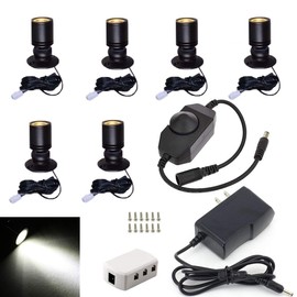 Jorunhe 1.5w LED Mini Surface Mounted Light Jewelry Cabinet Lamp Spotlight with Online PWM Dimmer (Pack-6,Cold White 6000k)