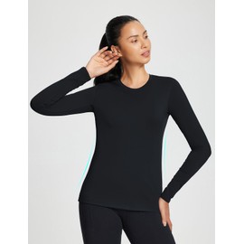 BALEAF Women's Thermal Shirts Fleece Lined Long Sleeve Winter Tops Cold Weather Running Workout Gear Ski Base Layer Crewneck Black XL