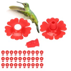 Okuyonic Flores de Repuesto para Comederos de Colibrí, fácil de Instalar, Piezas de Plástico para Bebedero para Colibri, Flores de plástico para Exteriores, Accesorios para Pájaros(Rojo)