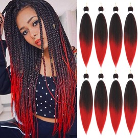 Pre Stretched Braiding Hair 26 Inch Ombre Red Braiding Hair 8 Packs Long Hair Extensions for Braiding Twist Braids Hot Water Setting Yaki Straight Synthetic Braiding Hair Extensions for for Women