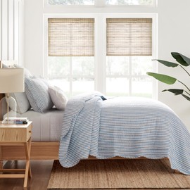 Levtex Home - Martha Stripe Quilt Set - Full/Queen Quilt and Two Standard Shams - Stripe - Blue White - Quilt (88x92in.) and Shams (20x26in.) - Reversible - Cotton