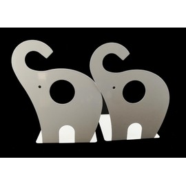 Cute Elephant Bookend for Kids, Metal Bookends, Bookends for Baby Nursery, Nursery Decor (White)