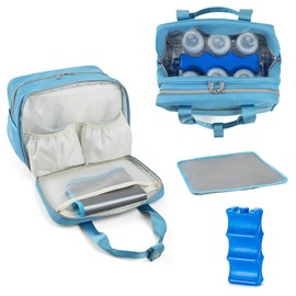 GEMIU Breastmilk Cooler Bag with Ice Pack,Fits 6 Baby Bottles Up to 9 Ounce Breast Milk Cooler Travel Bag Compatible with Wearable Breast Pumps & Accessories for Nursing Mom Daycare Blue