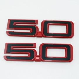 2Pc 2024-2025 5.0 Liter Emblem Driver & Passenger Side Badge Sticker 3D Nameplate Replacemet PR3Z-16228-C (Black Red Edge)