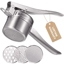 Potato Ricer, Sopito 15oz Stainless Steel Potato Masher with 3 Interchangeable Discs, Heavy Duty Food Press for Smooth Mashed Potatoes