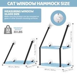 Cat Window Perch, Cat Hammock for Indoor Cats, Sturdy Window Seat for Cats Inside with Large Screw Suction Cups (Blue, Double Layers)