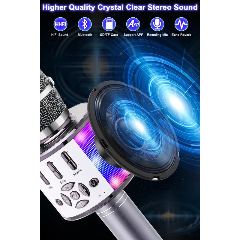 BONAOK Karaoke Microphone Bluetooth, 4 in 1 Wireless Karaoke Microphones,