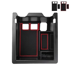 FIILINES Center Console Organizer with Anti-Slip Mats for CX-5 CX5 2017-2025, Console Tray Secondary Armrest Storage Box ABS Insert Container Accessories with Black and Red Mats