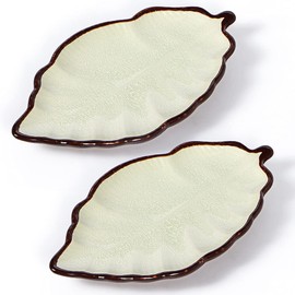 Sanbege 2 Pack Leaf Spoon Rest, Ceramic Ladle Holder, Modern Farmhouse Decorative Utensil Rester for Stove Top, Kitchen Counter, Dining Table, Coffee Station (White)