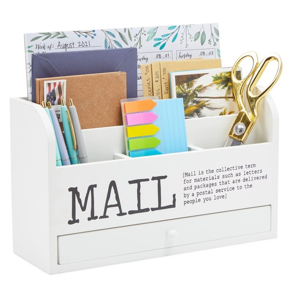 Juvale White Mail Organizer for Desktop, Wooden Mail Sorter Storage