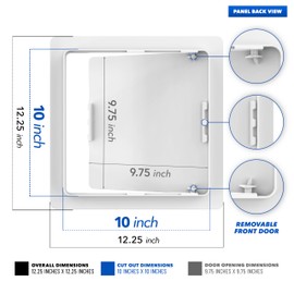 Bryce Hardware 10x10 Access Panel for Drywall Plumbing Access Panel Ceiling Access Panel Drywall Panel, Attic Access Door for Wall, Ceiling, Made from Impact-Resistant, UV-Stabilized Plastic (10"x10")