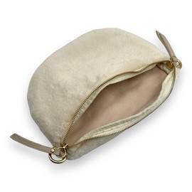 Plüsch Bauchtasche Damen Teddyfell Crossbody Bag Hüfttasche Gürteltasche Schultertasche Goldene Karabiner (Creme)