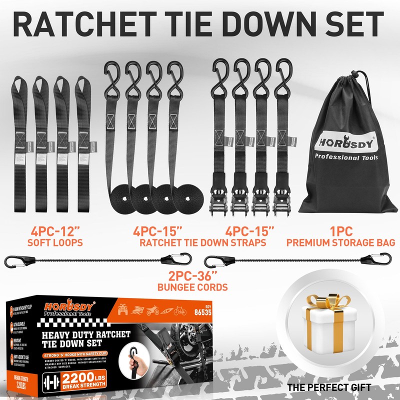 HORUSDY Ratchet Straps Heavy Duty, Tie Down Straps Ratchet Set,