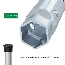 Upgraded RV Water Heater Element Wrench Socket, Dual Hex Wrench Removal Tool for Anode Rod, 1-1/16 in x 1-1/2 in x 6 in, Hex Socket for All Residential and RV Camper Travel Trailer Motorhome