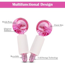 2 PCS Facial Ice Globes für Gesicht,Kühlkugeln Set für Augen & Nacken,Facial Roller für Straffen die Haut Reduzieren Schwellungen Augenringe Verbessern die Durchblutung (Rosa)