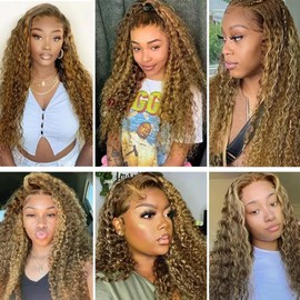 34 34 34 inch Brown Human Hair Bundles Ombre Deep Wave Bundles 4/27 Human Hair Bundle Brown and Blonde Color