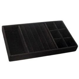 Funstreet Velvet Jewelry Organizer Trays Black Stackable Jewelry Storage Display Tray with Removable Dividers, 3-in-1