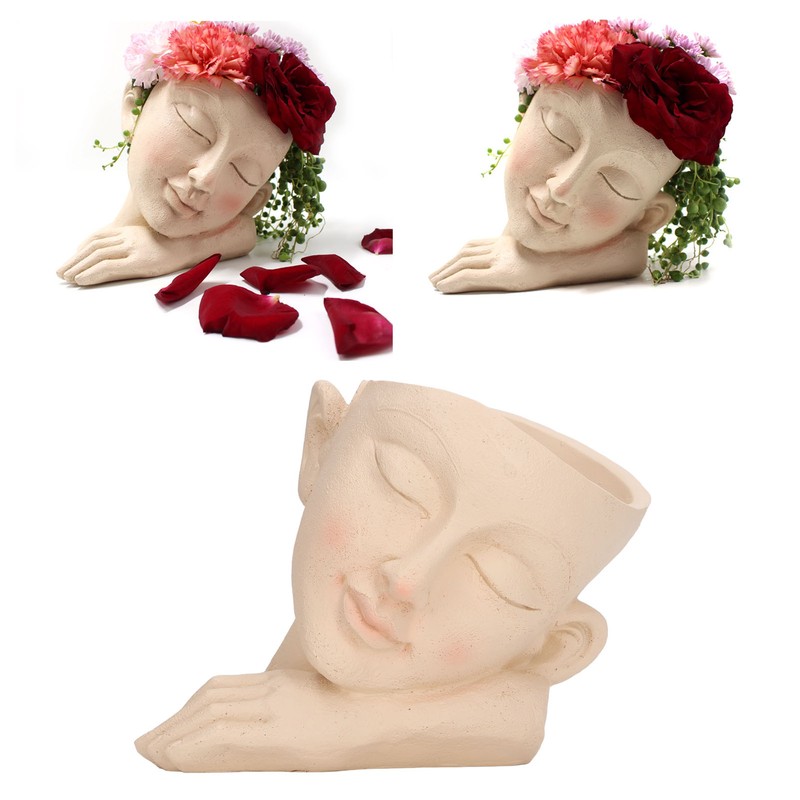 Face Flower Pot Sleeping Girl High Density Resin Drainage Hole
