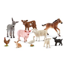 Schleich Farm World - 10 PC Farm Animal Playset with Cow, Donkey, Chicken, Pig, Bunny, Horse Toys and More -Realistic Barnyard Figurines - Fun Educational Figures For Kids and Toddlers Ages 3+ - 77585