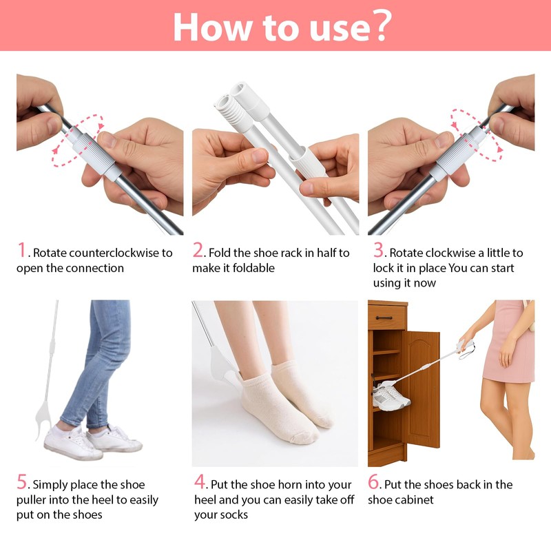 VIVEBEI Shoe Horn Long Handle for Seniors, 26.8" Foldable with