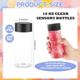 16 Pcs Empty Sensory Bottles Kits, 300 ml/10OZ Clear Plastic Juice Bottles with Lids and Sequins Accessories Reusable Plastic Bottles for Sensory Crafts Juice, Milk, Beverages Calm Down Corner