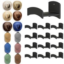 TimDonki Cowboy Hat Rack(12Pack) - Wide Brimmed Organizer - Strong Adhesive Cowboy Holder - 2.2Inch Hooks for Walls - 2 Mounting Option Holder - Hangers for Doors and Closets - Black