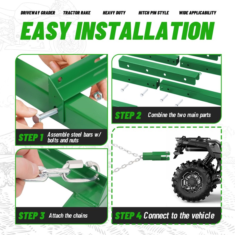 Wutist 8FT Drag Harrow Driveway Grader Heavy Duty Tow Behind