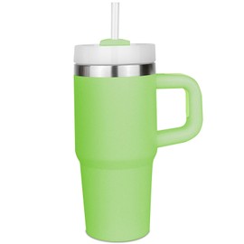 14 oz Tumbler with Handle and Straw, Kid Tumbler with Lid and Straw, 304 Stainless Steel Child Tumbler, School Sports Outdoor (Green)