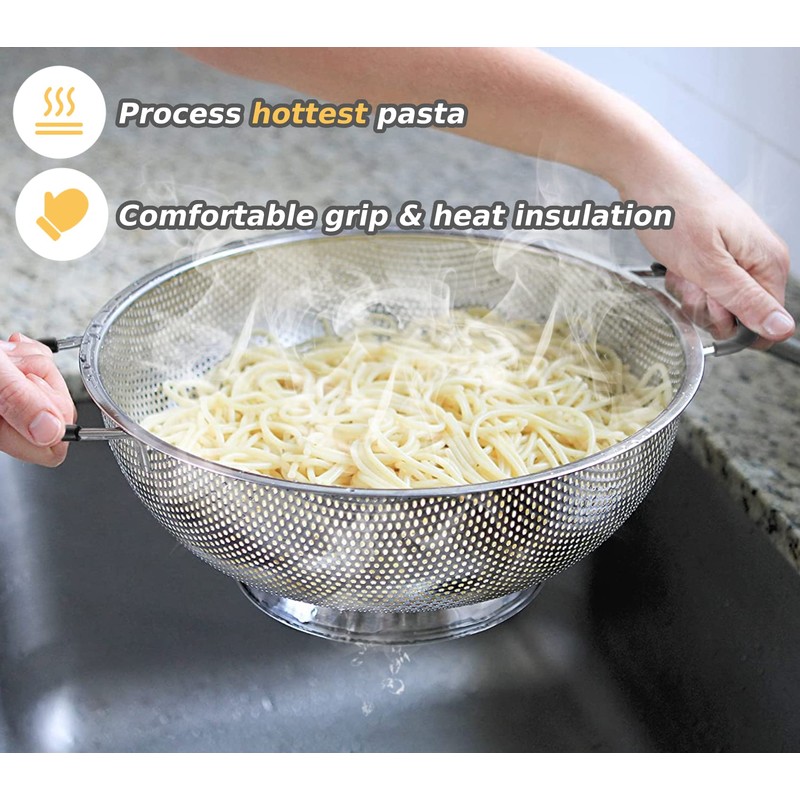 5 Qt Colander 18/8 Stainless Steel Colander Silicone Handle Easy