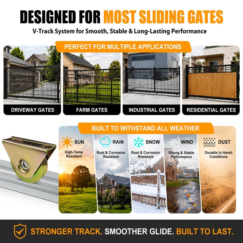 Otoolling 12ft Sliding Gate V Track Kit, 3 x 4ft