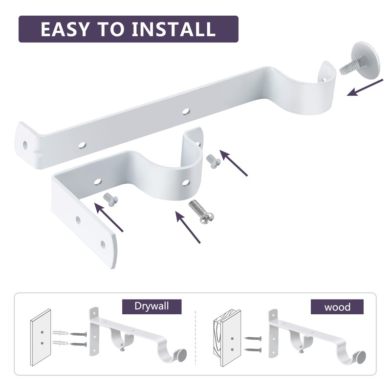 Double Curtain Rod Bracket, Heavy Duty Curtain Rod Holders, White