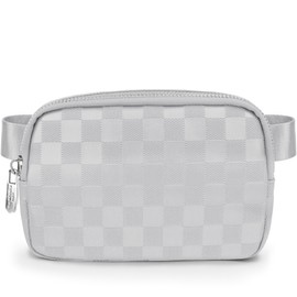 DANCOUR Checkered Belt Bag, Cross Body Bag, Fanny Pack, Leather Fanny Pack Crossbody, Fanny Packs For Women, Crossbody Bags for Women, Waist Bag, Crossbody Fanny Pack For Women (Silver)