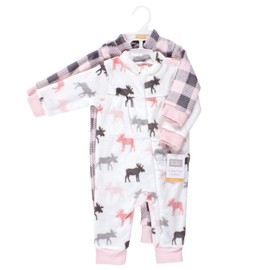 Hudson Baby Unisex Baby Plush Jumpsuits, Pink Moose, 4T