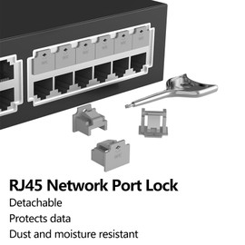 100Pcs RJ45 Port Lock with 5 Keys, Locking RJ45 Port/Dust Blocker,RJ45 Dust Cover Cap Female Port Plugs Protector,Compatible RJ45 Port Devices (Grey)