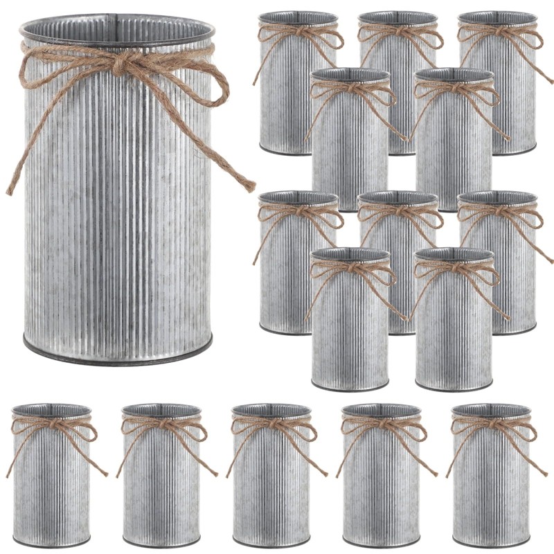 16 PCS Galvanized Flower Vases, 4.33in Rustic Galvanized Iron Vase