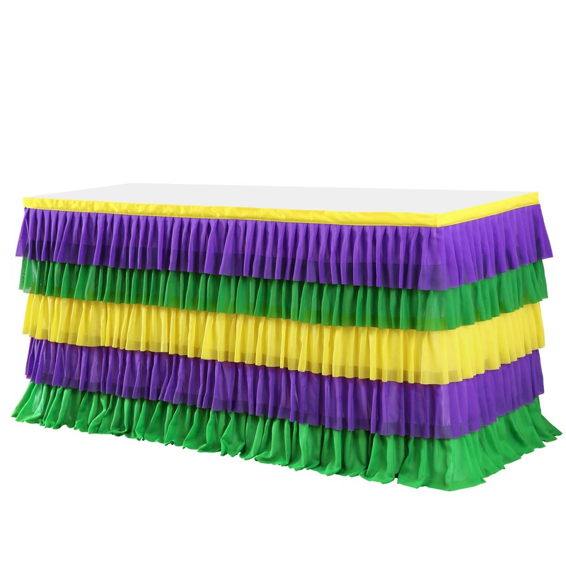 Mardi Gras Party Table Skirt Yellow Green Purple Table Skirts