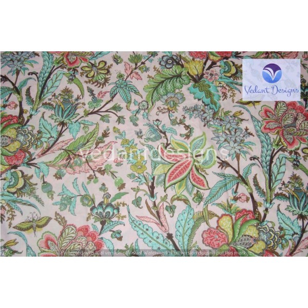 Handmade 5 Yard Indian Hand Block Floral Print Pure Cotton