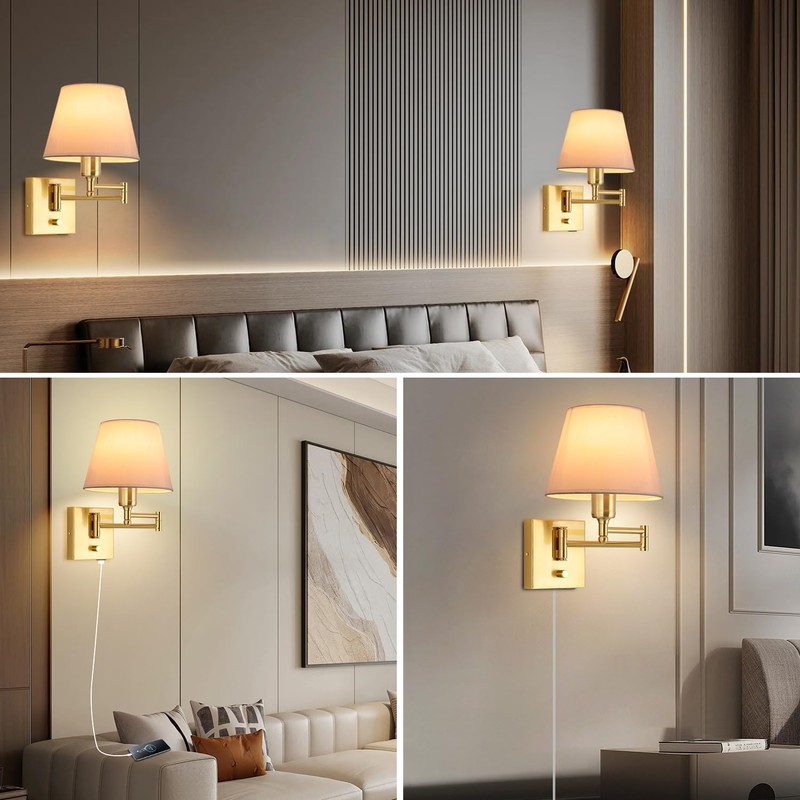 Affsure Bedside Wall Mount Light with Dimmable Switch, Swing Arm