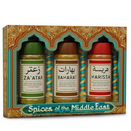 Spices of the Middle East – Zaatar, Baharat, Harissa – Arabic Seasonings in Decorative Box – Father’s Day Gift, Christmas, Mother’s, Premium Ingredients