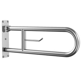 23.6 Inch Foldable Toilet Grab Bars, Bathroom Stainless Steel Handrails with Paper Holder, Handicapped Flip-Up Handles, Senior Safety Rails, Wall Mounted Hand Grips, for Elderly, Disabled, Pregnant