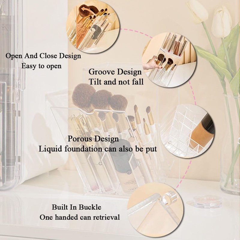 Makeup Brush Holder Organizer, Tilt Open Removable Makeup Brush Holde