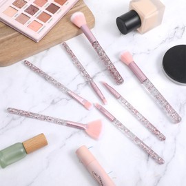 7 PCS Glitter Makeup Brushes,Crystal Sparkles Make Up Brush Professional Professional Makeups Blending Brushes Cute Make up Brush with Transparent Handles for Foundation,Concealer,Eye Shadow,Blush,Lip