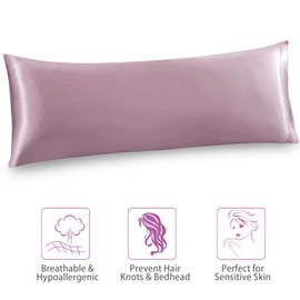 Cobedzy Purple Satin Pillowcase for Hair and Skin, Cooling 20x54 Body Pillowcase Soft Pillow Case Body Size Silky Body Pillow Cover with Envelope Closure