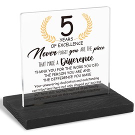 5 Years Work Anniversary Desk Decor Gifts for Employee, 5th Grade Promotion Gifts for Coworker,Modern Transparent Acrylic Desk Plaque with Inspirational Quotes, 10 x 10 x 1.5 cm,XXY105