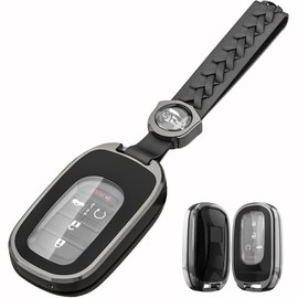 Zinc Aolly Key Cover Case,Compatible with Honda HRV HR-V Civic 2022 key fob,with Keychain - Black