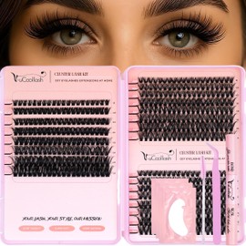 Eyelash Clusters Kit Extensions Wispy 480PCS – D Curl (40D+50D+60D), 8–16mm with Bond & Seal Glue, Tweezers, Brush & 3 Lash Application Pads