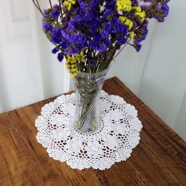 Janef White Handmade Crochet Cotton Table Cloth Lace Doilies Round Lace Tablecloths 15.7 Inches 2PC.