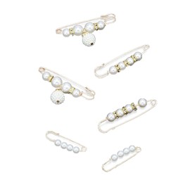 KQHOMEI Brooch Pin, Set of 6, Safety Pin, Lapel Pin, Pin Badge, Shawl Pin, Artificial Pearl, Pearl, Brooch, Women's Accessories, Popular, Decorative, Gift Alloy, No Sewing Required, Simulated Pearl,